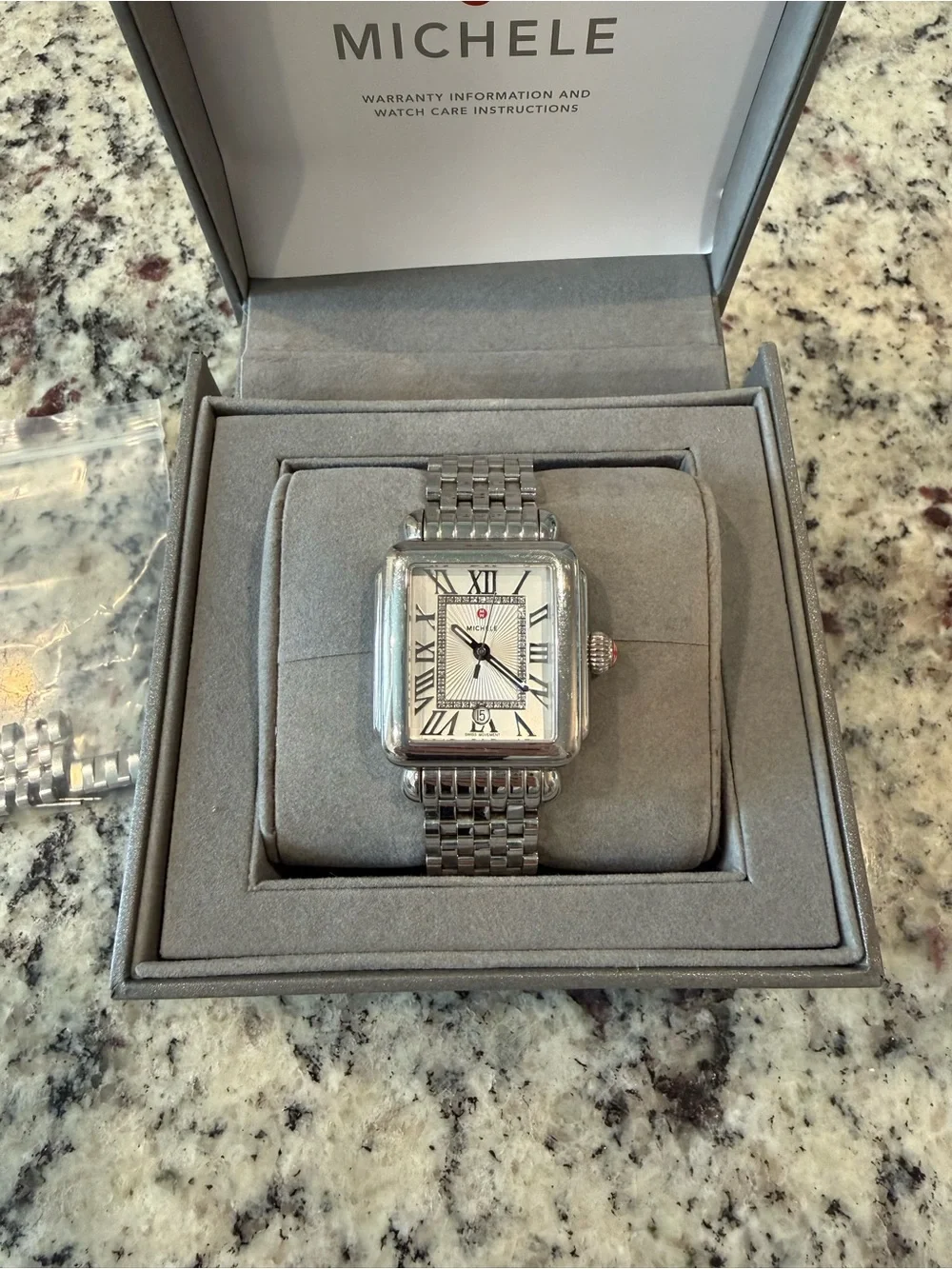 Michele Silver Stainless Steel Square-Link Watch